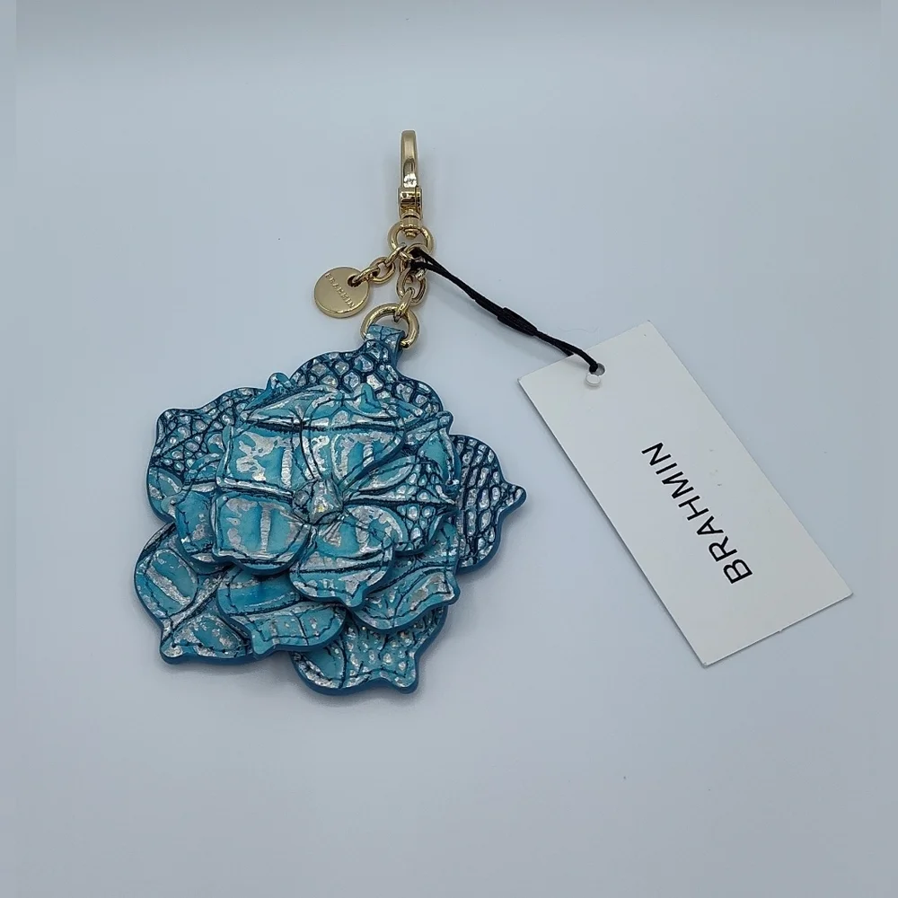 BRAHMIN 3D Magnolia Leather Keychain Charm Arctic Blue Melbourne New With Tags